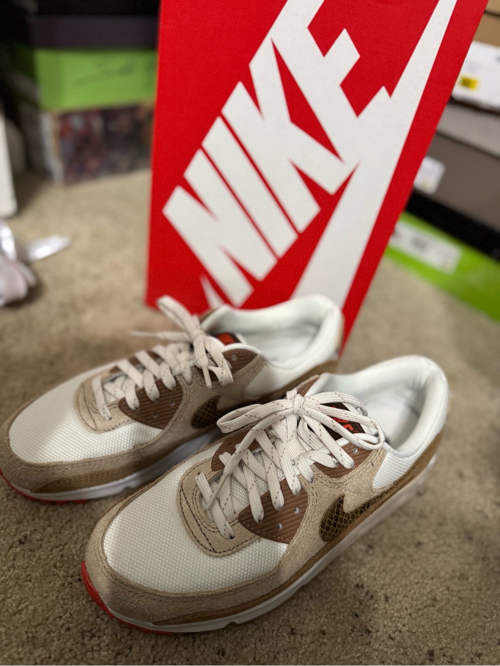 Nike Men’s White and Beige Suede Athletic Sneakers